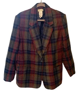 Vintage Y2k White Stag Damen Größe 16 Wolle kariert gefüttert Blazer Jacke kariert marine - Bild 1 von 3