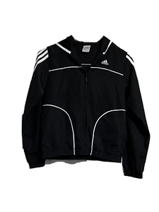Adidas Kids Black & White 3 Stripe Zip Up Long Sleeve Windbreaker Jacket Youth L - Picture 1 of 2