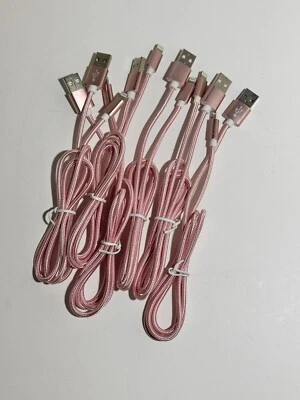 USB-A to 8 pin Pink Fabric Braid iPhone Charging cable For iPhone 6 7 8 X 11 12 - Image 1 of 4