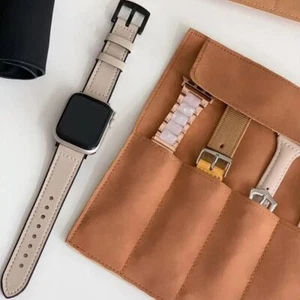 Matte Leather Watch Organizer Case ForApple Watch Strap Band Storage Bag UK - Picture 1 of 18