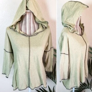 Raw Earth Wild Sky Organic Cotton Blend Striped Ruched Back Hoodie Top Tunic S - Picture 1 of 14