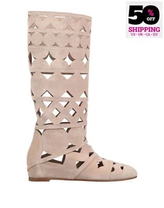 RRP€720 CASADEI Leather Boots US6 UK3 EU36 Pink Cutouts Pull On Made in Italy - Picture 1 of 8