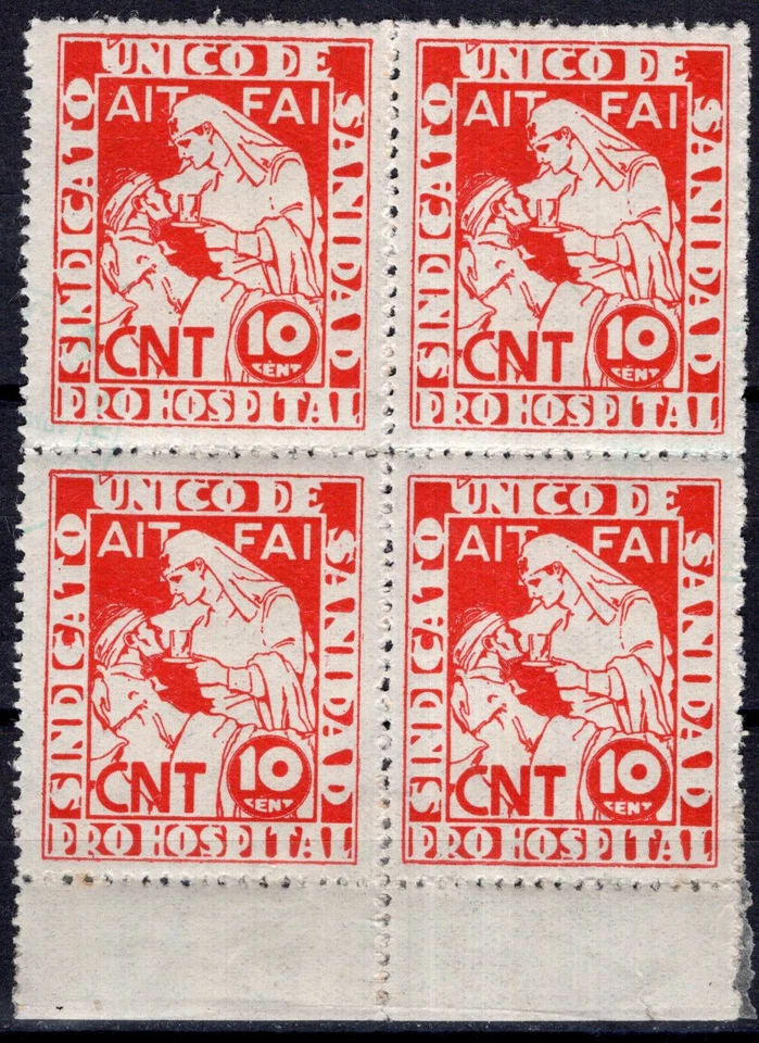 SPAIN CIVIL WAR, 1937, SINDICATO DE SANIDAD, BLOCK OF 4, MNH - Image 1 of 1
