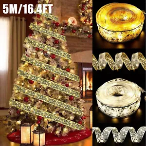 16.4FT Glow Ribbon Lights DIY Lace Bow Christmas Tree Light Holiday Xmas Decor - Picture 1 of 47