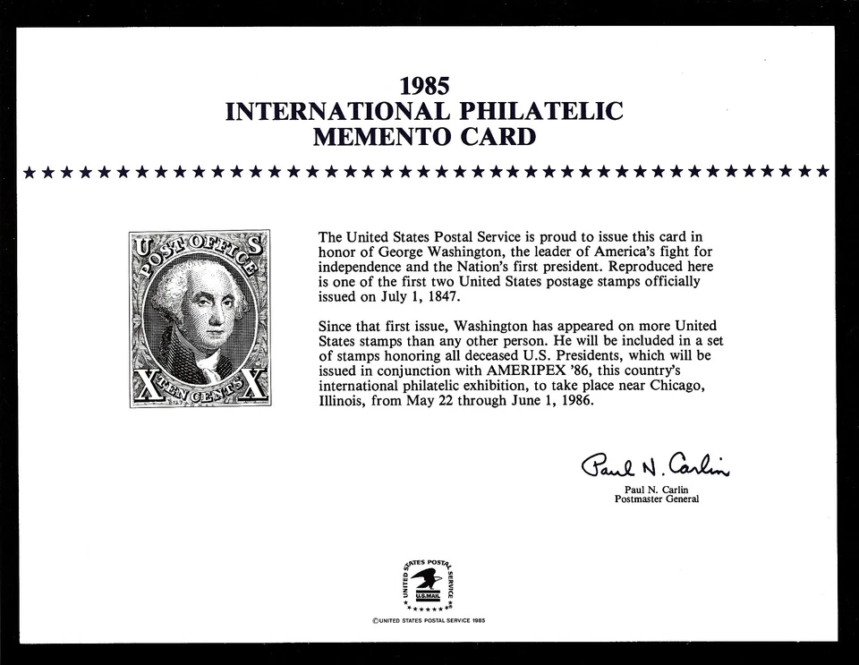 SOUVENIR CARD MINT International Philatelic Memento Card MINT 1985 - Image 1 of 1
