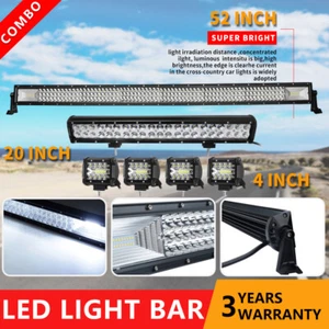 52Inch LED Light Bar + 20in + 4" Pods for Jeep Wrangler JK TJ Off-road Driving - Picture 1 of 12