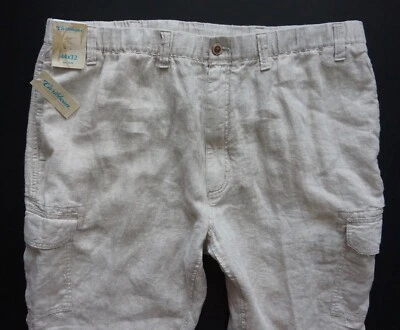 Карибские 100% льняные новые с ярлыками натуральные бежевые эластичные брюки-карго на шнурке на талии - Изображение 1 из 3