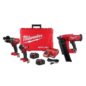 Milwaukee Hammer Drill + Impact Driver Kit + Framing Nailer 18V Li-Ion Cordless - Picture 1 of 10