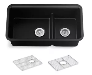 Cairn Matte Black Solid Surface 33 .5 in. Double Bowl Undermount Kitchen Sink - Picture 1 of 1