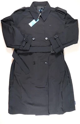 ADIDAS BLUE VERSION SLEEK LOOSE FIT LONG TRENCH COAT BLACK HN3335 WOMEN S - Image 1 of 4