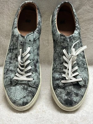 H&M Shoes Men's Size 8.5 Sneakers Silver &Black  Faux Leather Casual  B2 - Image 1 of 4