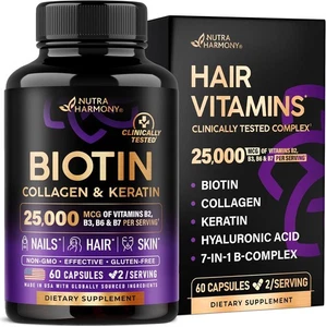 Biotina | collagene | cheratina | acido ialuronico - pillole di supporto alla crescita dei capelli, 25000 - Foto 1 di 7