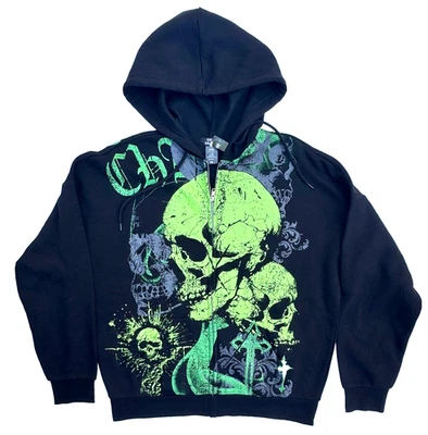 Social Collision Green Skull Chaos Girls Hoodie Punk/ Goth Streetwear Size Small - Image 1 of 4