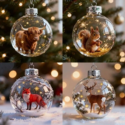 2026 Wildlife Animal 3D Acrylic Ball Christmas Ornaments Xmas Tree Home Decor UK