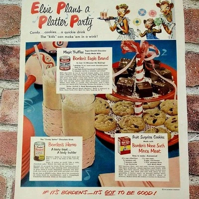 1950 - Borden - Elsie the Cow Plans a Platter Party -Original Retro Vtg PRINT AD - Image 1 of 4