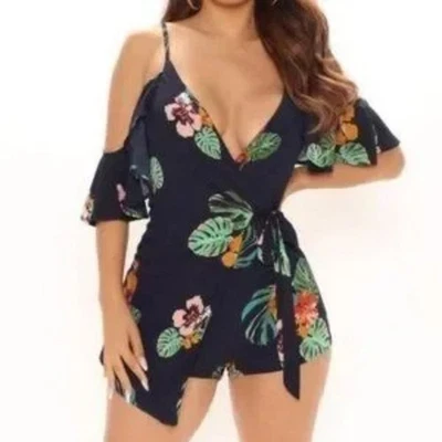 Moda Nova Sexy Mameluco Tropical Azul Marino Talla Pequeña GG0636 Foto 1 de 4