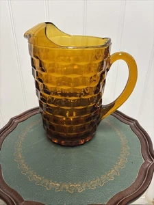 Indiana Glass Cubist Whitehall Pitcher Glass Amber Colony Vintage With Ice Lip - Picture 1 of 6