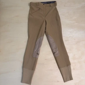 TuffRider Pants Womens 28 Tan Ribbed Lowrise Knee Patch Equestrian Breeches - Picture 1 of 12