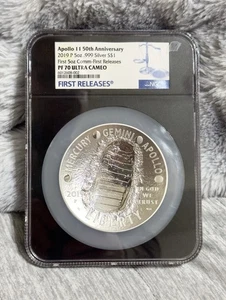 2019 5oz Silver Apollo 11 50th Anniversary, 1 Day Of Issue, Ultra Cam NGC PF 70 - Picture 1 of 3