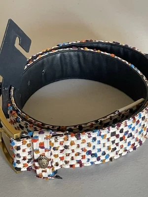 KURT GEIGER LONDON TEXTURED WOVEN BELT IN BONE/ RAINBOW M/L - Image 1 of 4