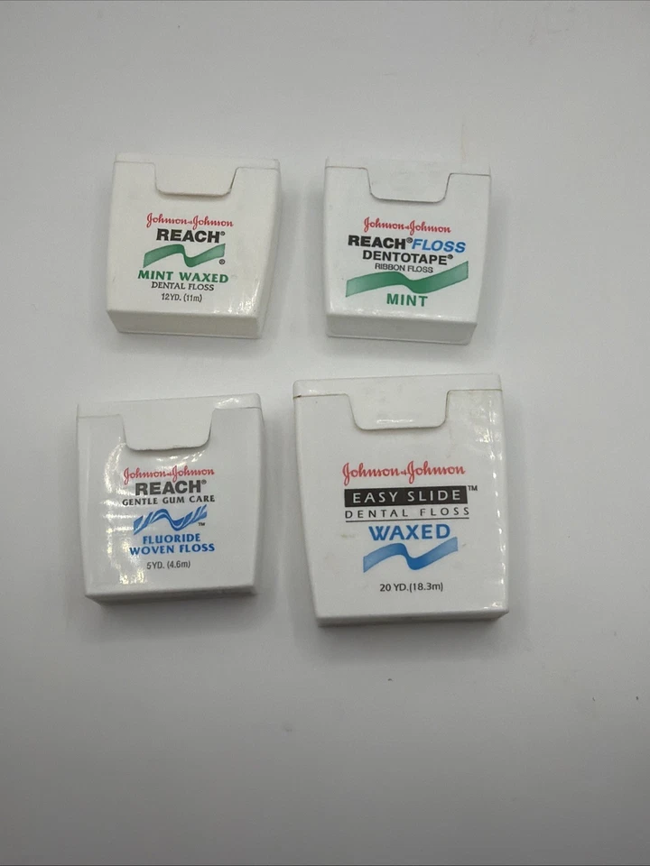 New Johnson & Johnson Reach Gentle Gum Care Woven Floss 50 Yds Lot 4 Samples Vtg - Image 1 of 2
