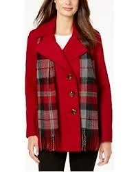 London Fog Double-Breasted Plaid-Scarf Peacoat Size Small - Image 1 of 1