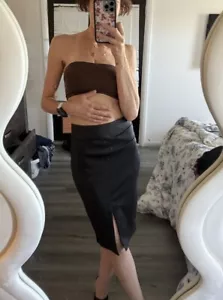 KOOKAI Black Leather Pencil Skirt Front Slit Size 36 AU8 Made In Australia - Picture 1 of 8