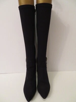 Botas Etienne Aigner Mujer 8.5M Hasta la Rodilla Negras Elastizadas Microfibra Tacones Cremallera Foto 1 de 4