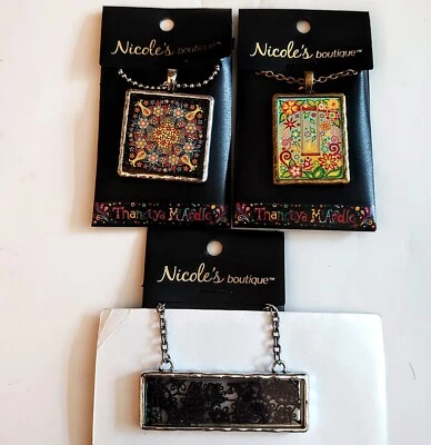 Nicole's Boutique 3 Necklaces & Pendants: Floral, Kaleidoscope, Black Lace, NEW! - Image 1 of 4