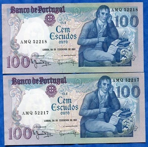 PORTUGAL 2X 100 ESCUDOS 1981 BOCAGE CONSECUCE SERIE P178 #6504# - Imagen 1 de 2