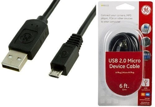 GE 99115: USB 2.0 Micro Device Cable, A Plug to Micro-M Plug - 6 ft. - Image 1 of 1