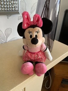 Disney Baby Minnie Mouse rosa Kleid mit Poka Punkten Plüsch Rassel Spielzeug 8 Zoll - Bild 1 von 8