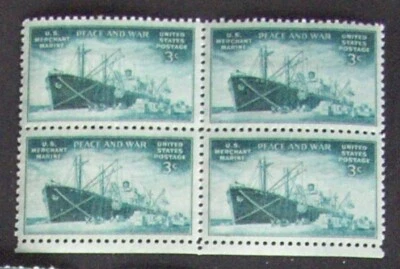 US 3¢ stamp SC #939 Merchant Marine Peace & War block of 4 - Image 1 of 2
