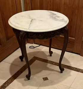 VICTORIAN STYLE MARBLE TOP MADE IN ITALY SOLID WOOD SMALL END TABLE 22" - Picture 1 of 8