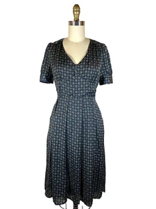 SAMPLE SALE S FROCK SHOP Vintage Inspired Patterned Satin Dress w Pockets NEW - Picture 1 of 6