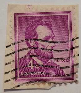 U.S. Postage ~ Abraham Lincoln ~ Cancelled/Post ~ Purple 4¢ Stamp -c.1956 ~ T35 - Bild 1 von 6