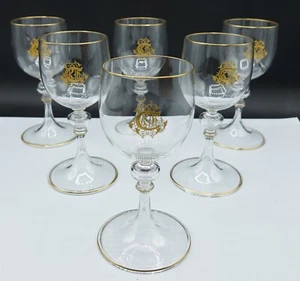 MUSEUM French Baccarat Crystal Beauvais Wine Glasses Gold Trim & Rim Set of 6 - Picture 1 of 10