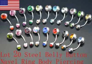 Venta al por mayor 20x Anillos de ombligo de barras de cristal de doble gema - Imagen 1 de 1