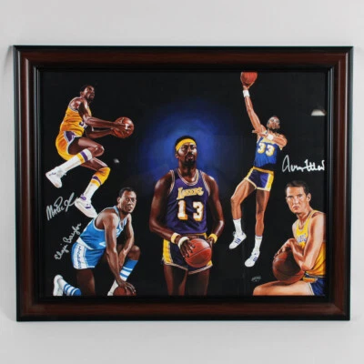 Jerry West Signed Artwork w/ Magic Johnson, Elgin Baylor Lakers - COA PSA/DNA - Image 1 of 4