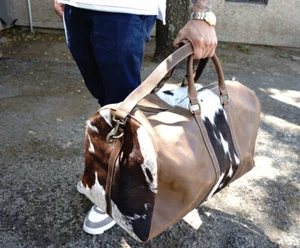 Cowhide with leather weekender duffel carry on bag - Picture 1 of 6