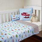 3 Pc Linens n Things Boys Blue Cot Crib Quilt Set Planes Nursery Baby Blanket 