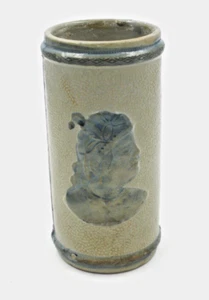 ANTIQUE WEIR POTTERY OLD SLEEPY EYE POTTERY STONEWARE VASE W. DRAGONFLY CATTAILS - Picture 1 of 8