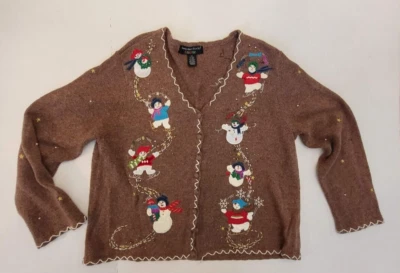 Suéter De Colección Hampshire Studio NIEVE Para Mujer Talla 1X Muñeco de Nieve Vacaciones Marrón Foto 1 de 4