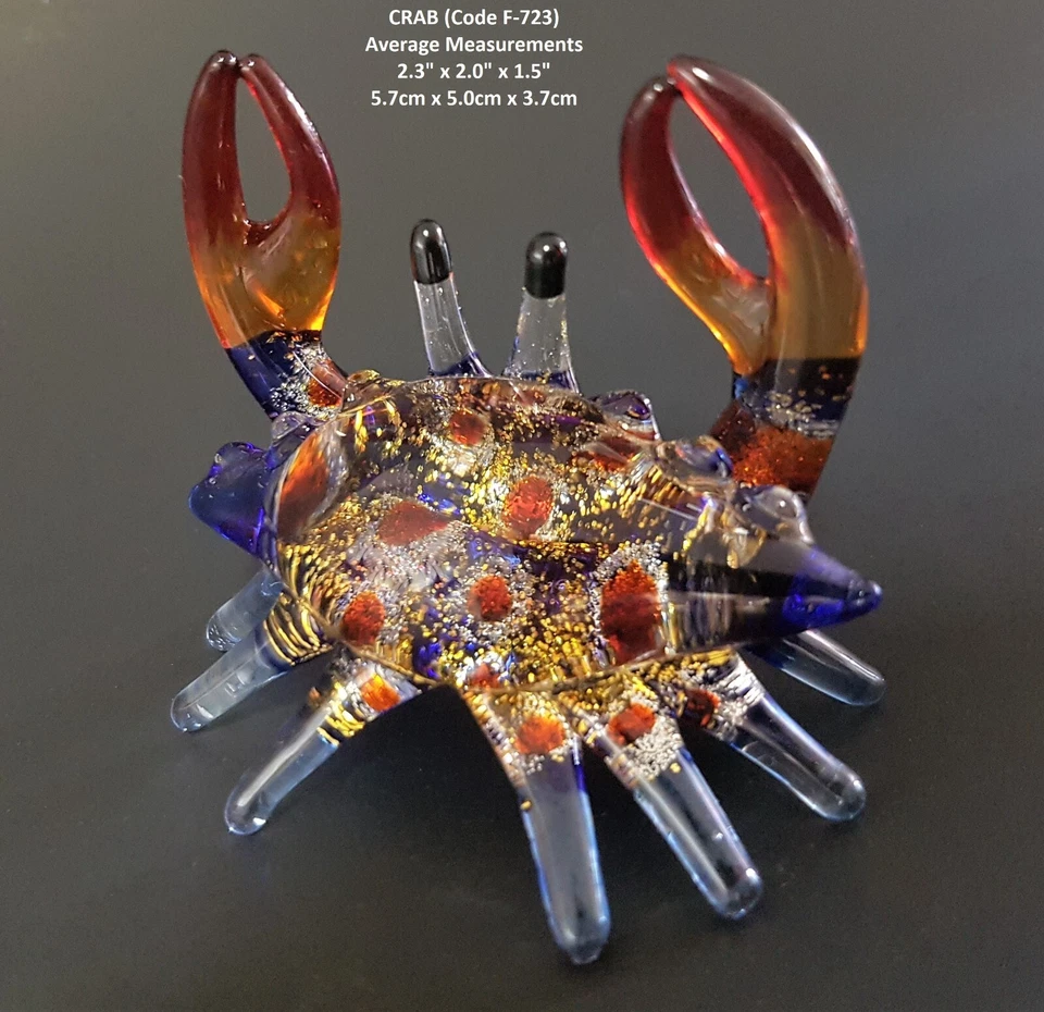 Exquisite Glass CRAB Beautiful Blue Decorative Art Figure Glitter Glass Ornament - Image 1 of 4