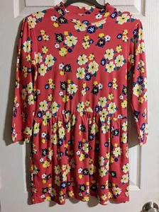 Talbots Kids Dress M Pink Floral Print Mock Neck Long Sleeve 100% Cotton Retro - Picture 1 of 6