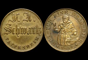 BIERMARKE: "Gut für eine Maas Bier" 1857. F.A. SCHWARTZ PAPPENHEIM  / BAYERN. - Bild 1 von 1