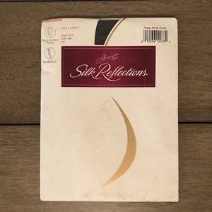 Hanes Silk Reflections VTG 80s Panty Hose Silky Sheer Sandalfoot Size AB Jet - Picture 1 of 4