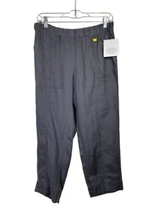 Ellen Tracy Women 100% Linen Pants Gray Pull On Elastic Waist Sz S Pocket Office - Picture 1 of 6