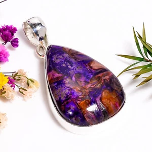 Rock Sugilite Gemstone Ethnic Handmade Jewelry.925 Silver Pendant 1.8" GSR-12040 - Picture 1 of 2
