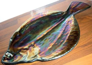 PLATO DE SERVIR GRANDE PESADO BILSTON ESMALTE METÁLICO PLAICE PESCADO AZUL BRILLO - Imagen 1 de 1